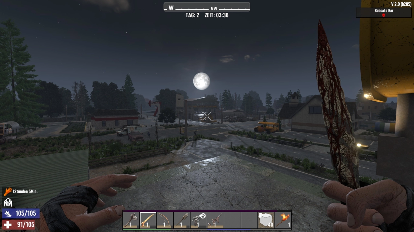 Blood Moon base in 7 Days to Die with spikes and elevated tower