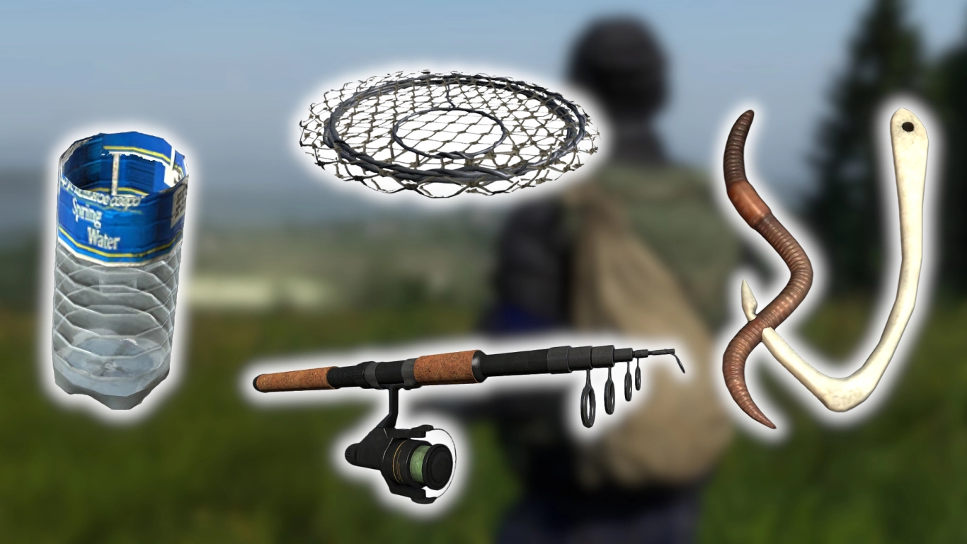DayZ fishing gear: rod, hooks, and bait
