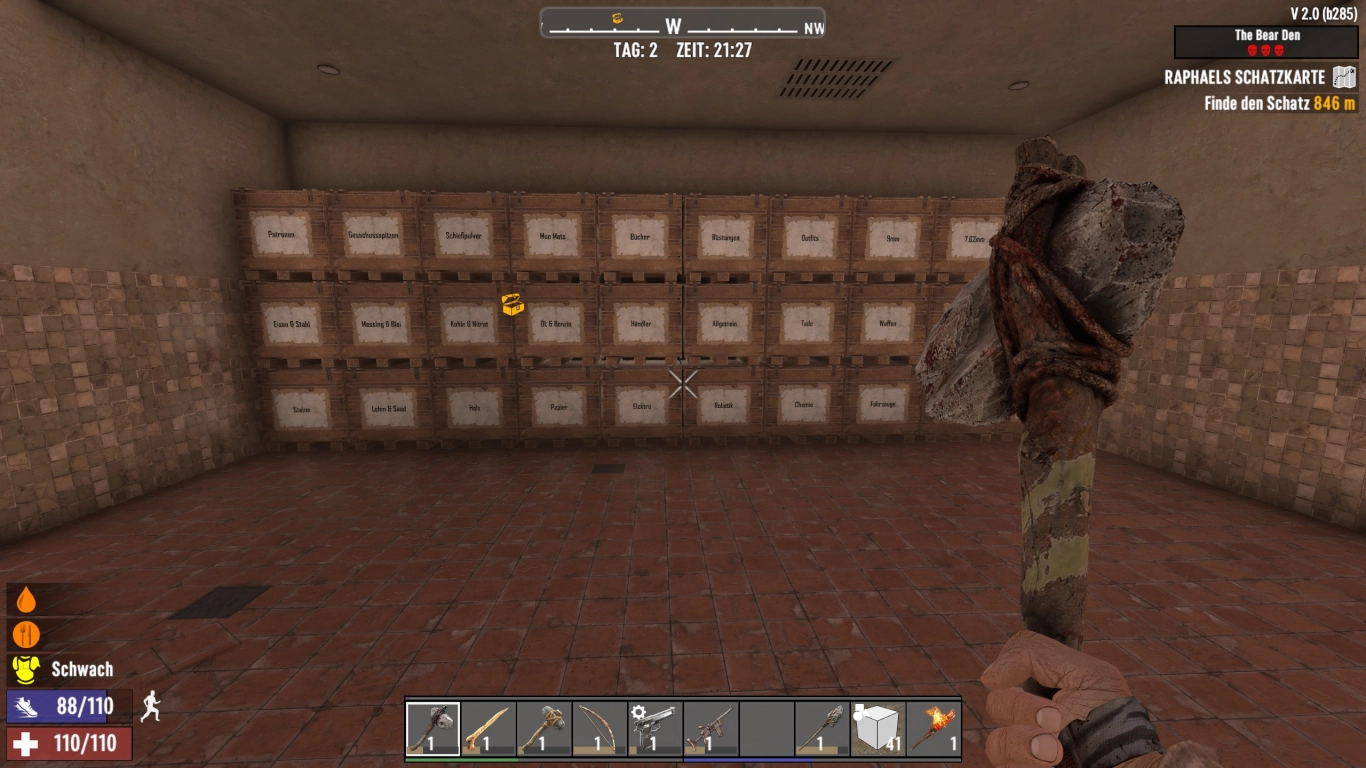 Base interior organization: storage, workshop, and kitchen