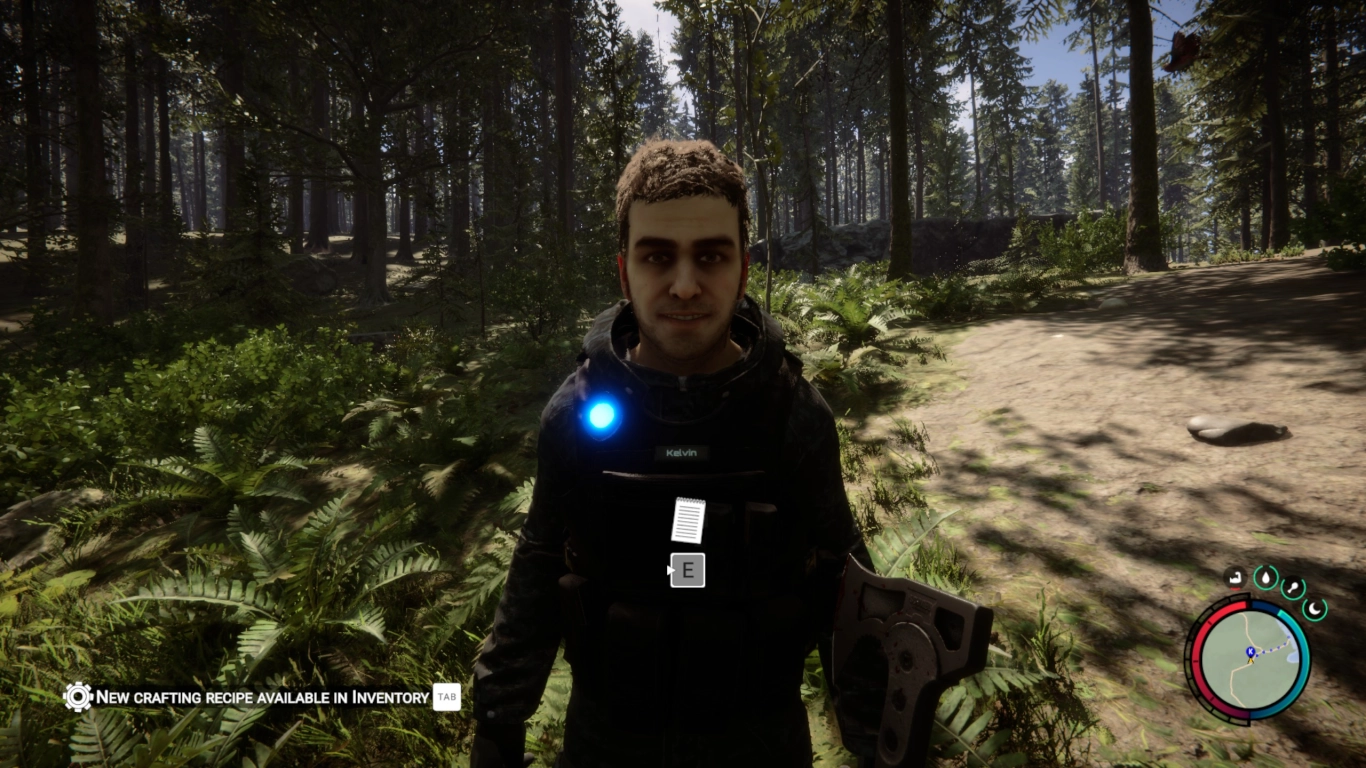 Kelvin in Sons of the Forest gathers resources and helps with building