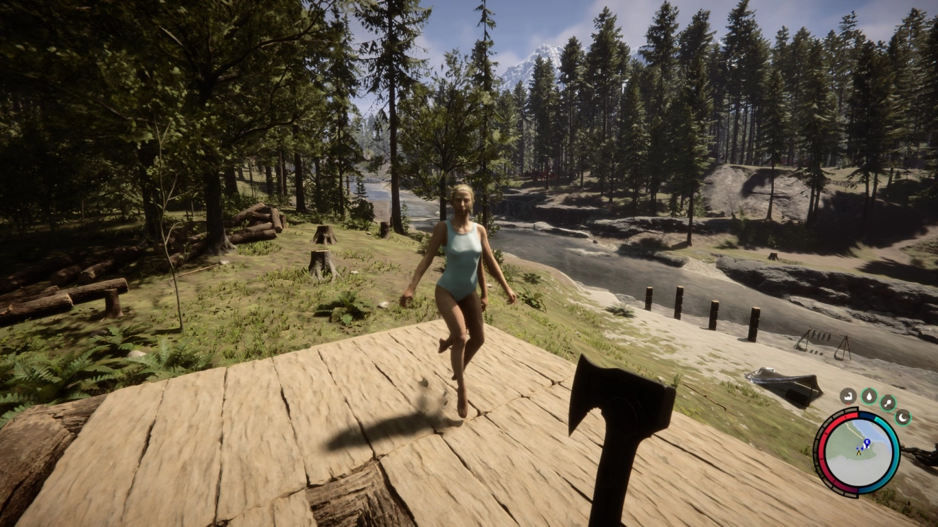 Virginia cautiously approaches the player in Sons of the Forest