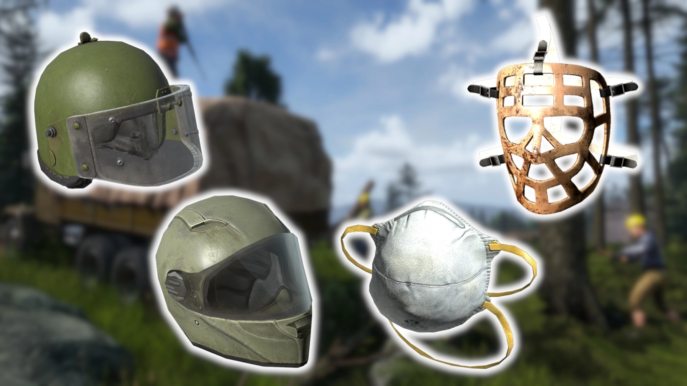 DayZ helmets and masks – Assault Helmet, Motorbike Helmet, Gas Mask, and surgical mask for head and infection protection
