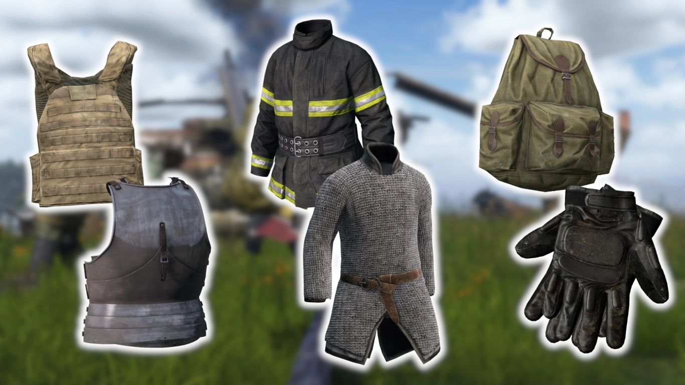 DayZ vests, jackets, and backpacks – Plate Carrier, Field Vest, Firefighter Jacket, and Field Backpack for protection and carry capacity