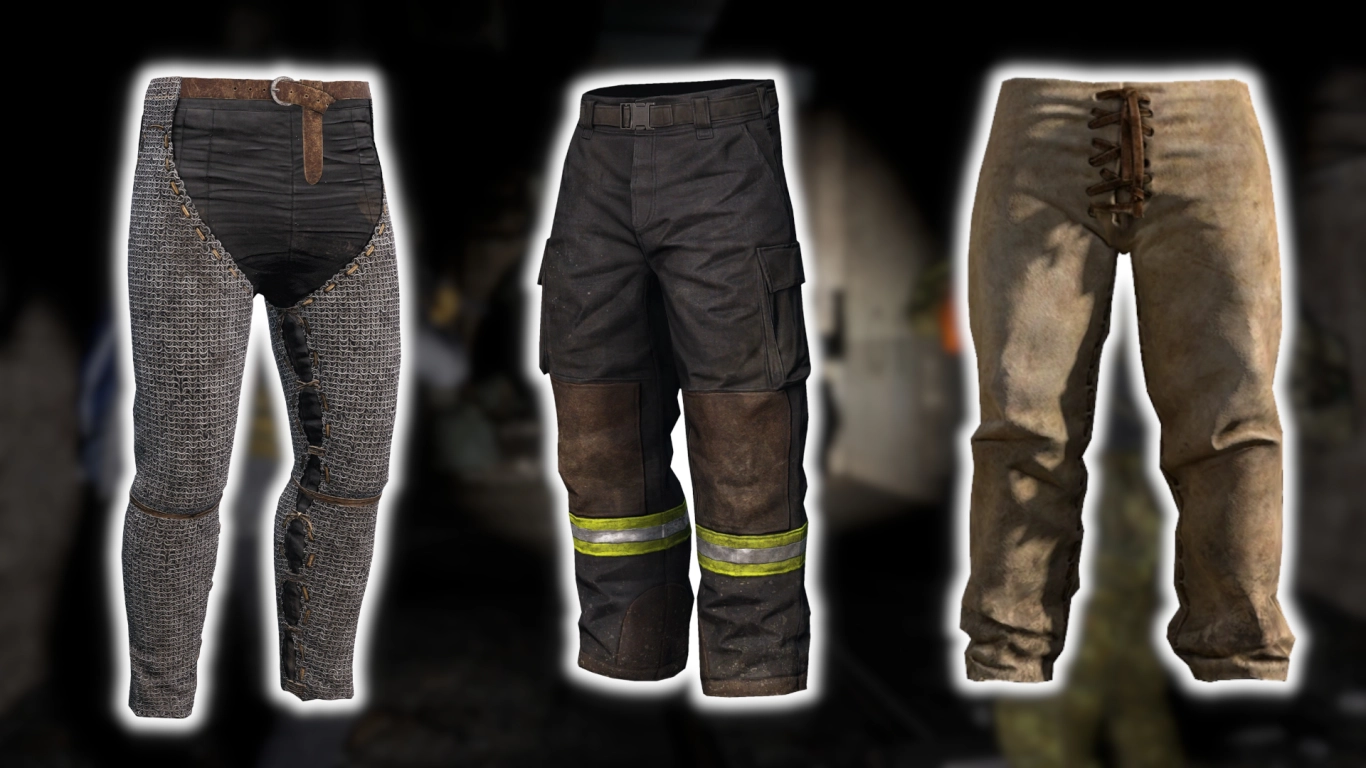 DayZ leg protection – chainmail pants, Firefighter Pants, BDU/CUU pants, and Waist Bag for protection and camouflage