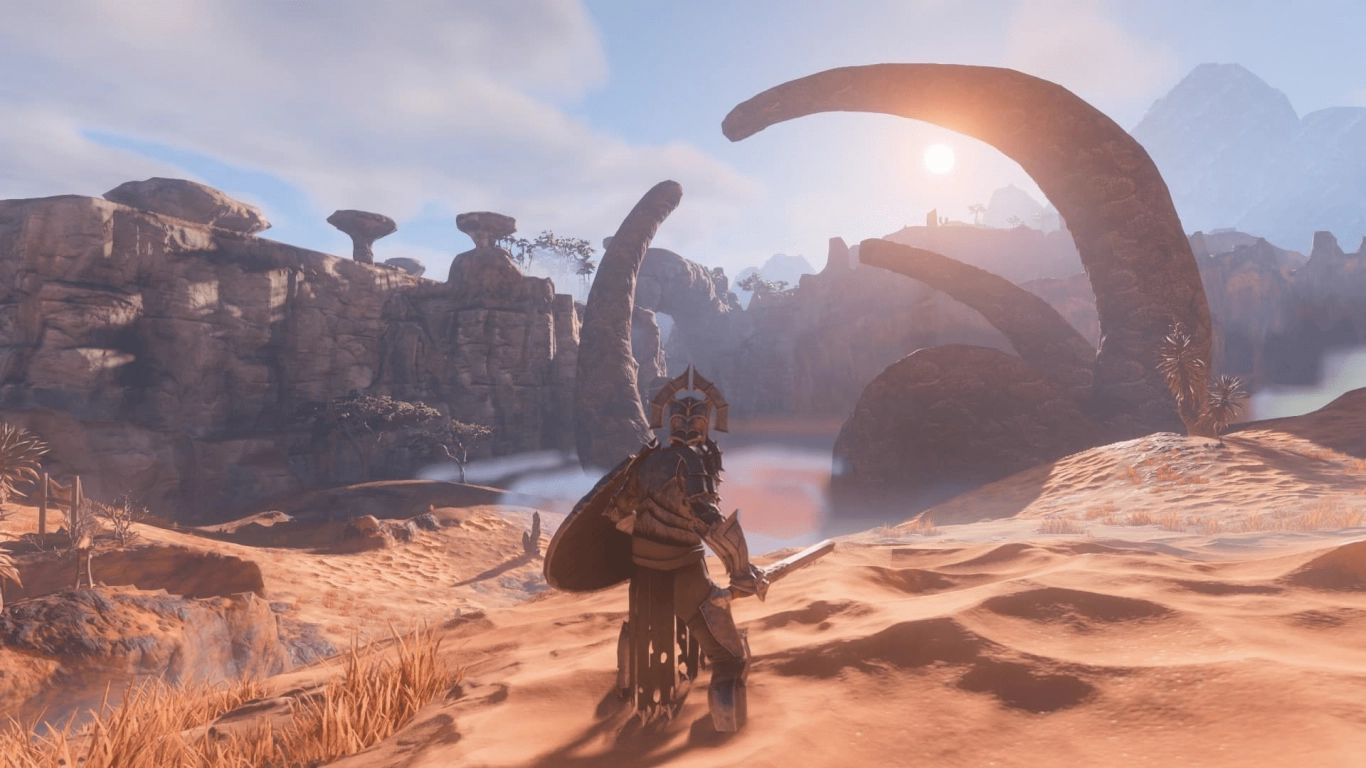 Enshrouded Nomad Highlands desert plateau with Vukah