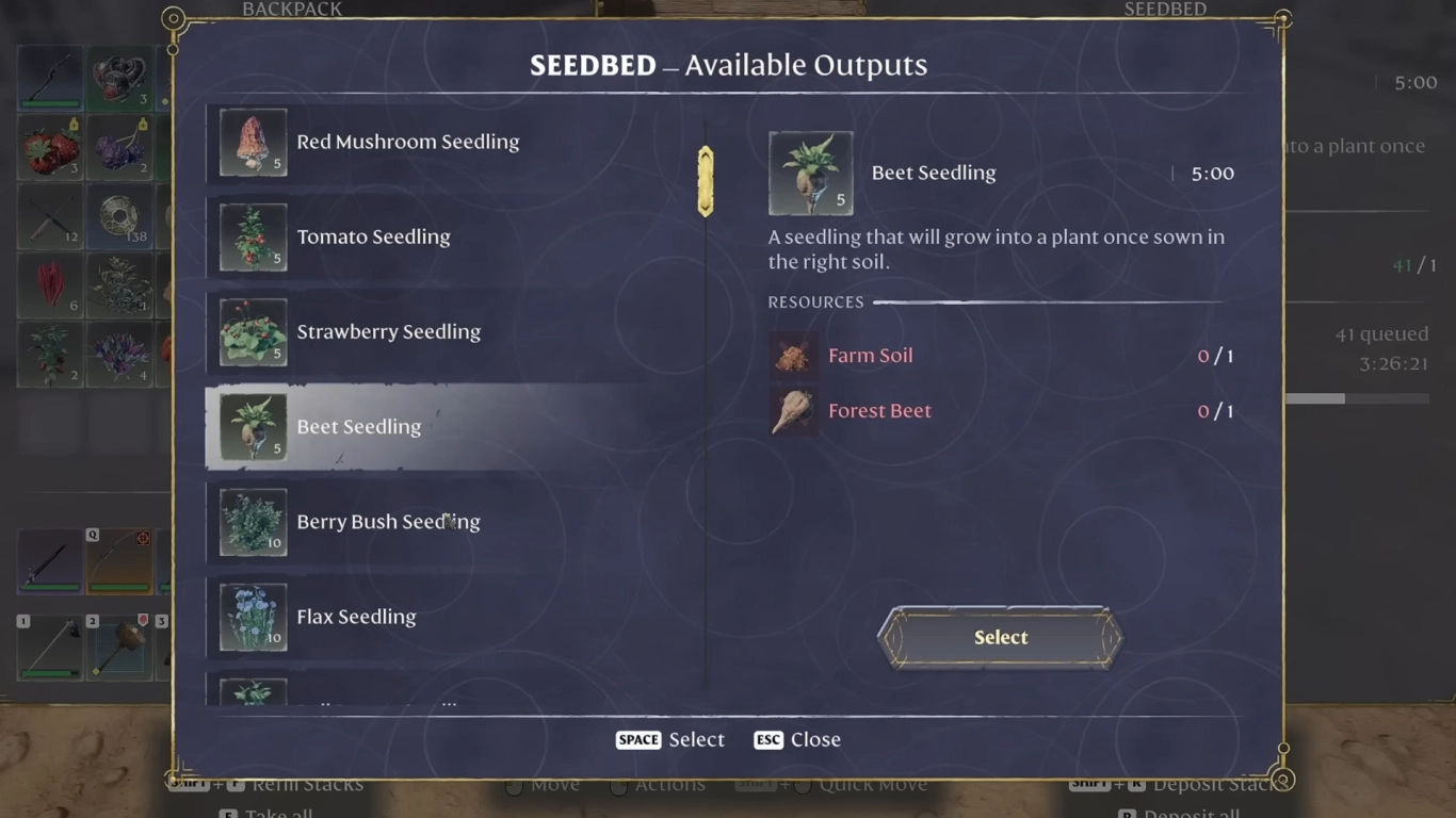 Enshrouded Seedbed: craft seeds and gather resources
