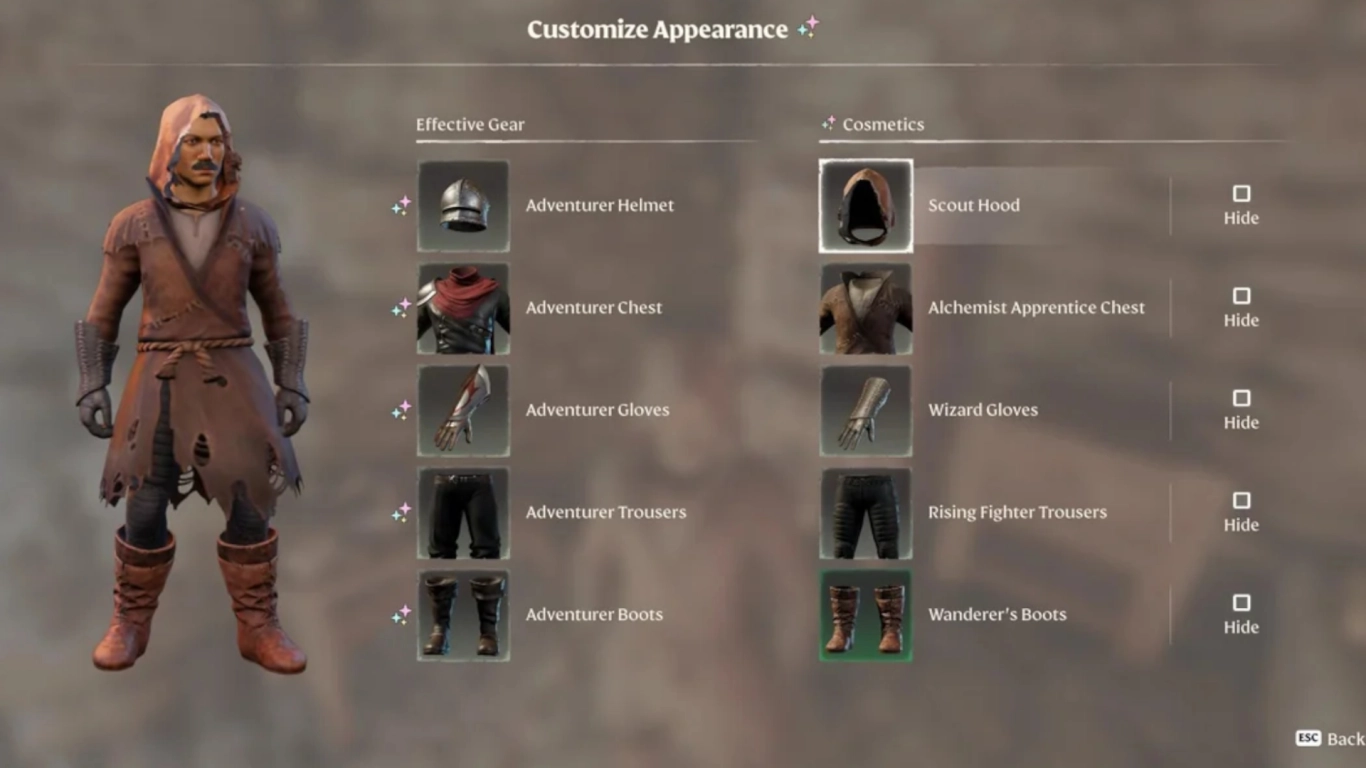 Enshrouded transmog menu and cosmetic customization