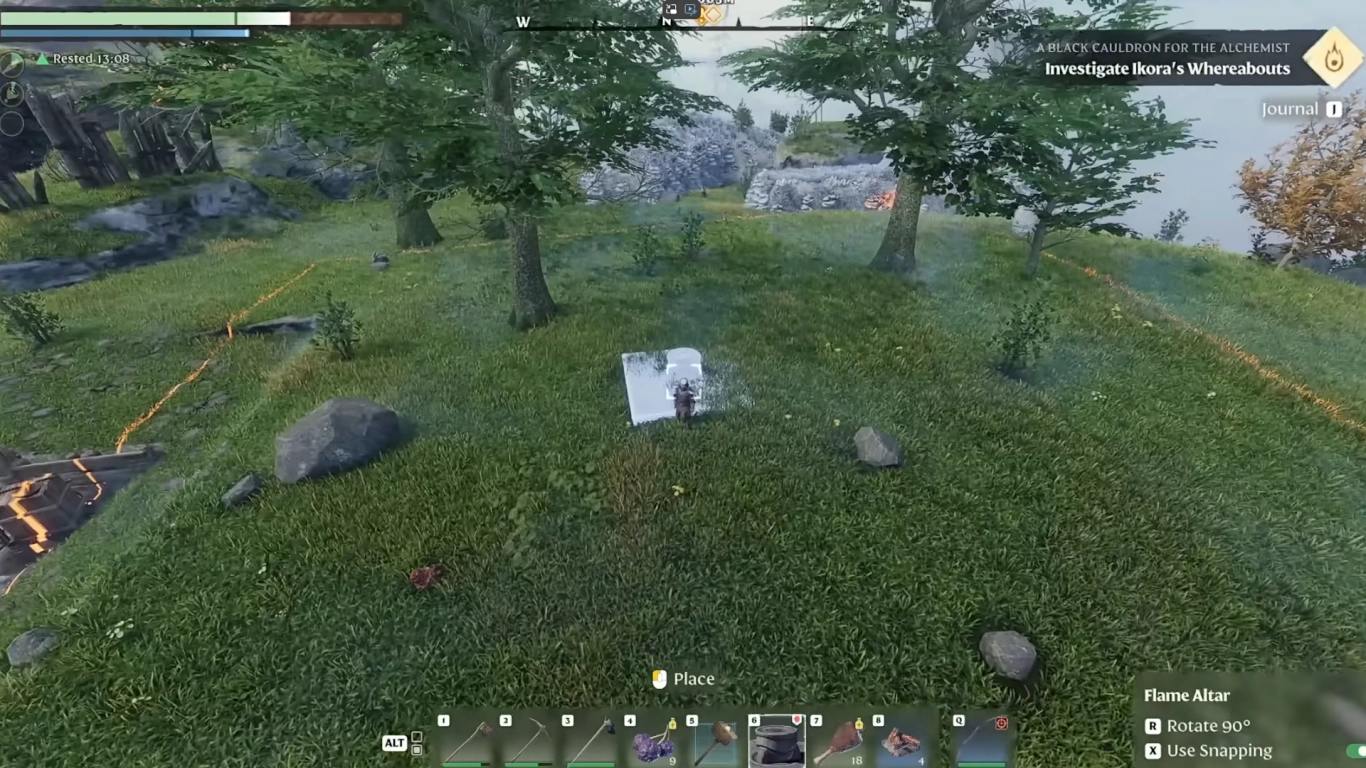 Place workbench and Flame Altar in Enshrouded: build menu and construction hammer