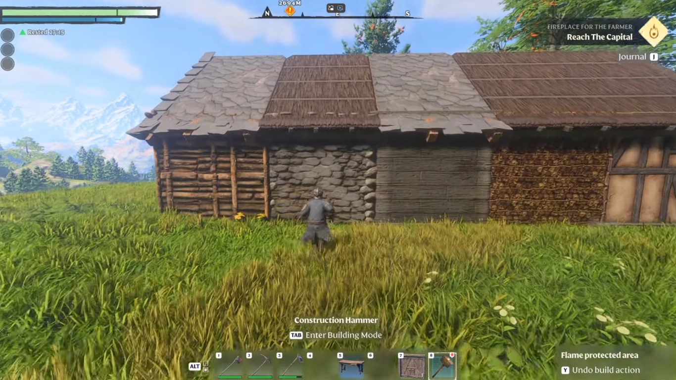 Build a roof in Enshrouded with the snapping tool and different pitched-roof shapes