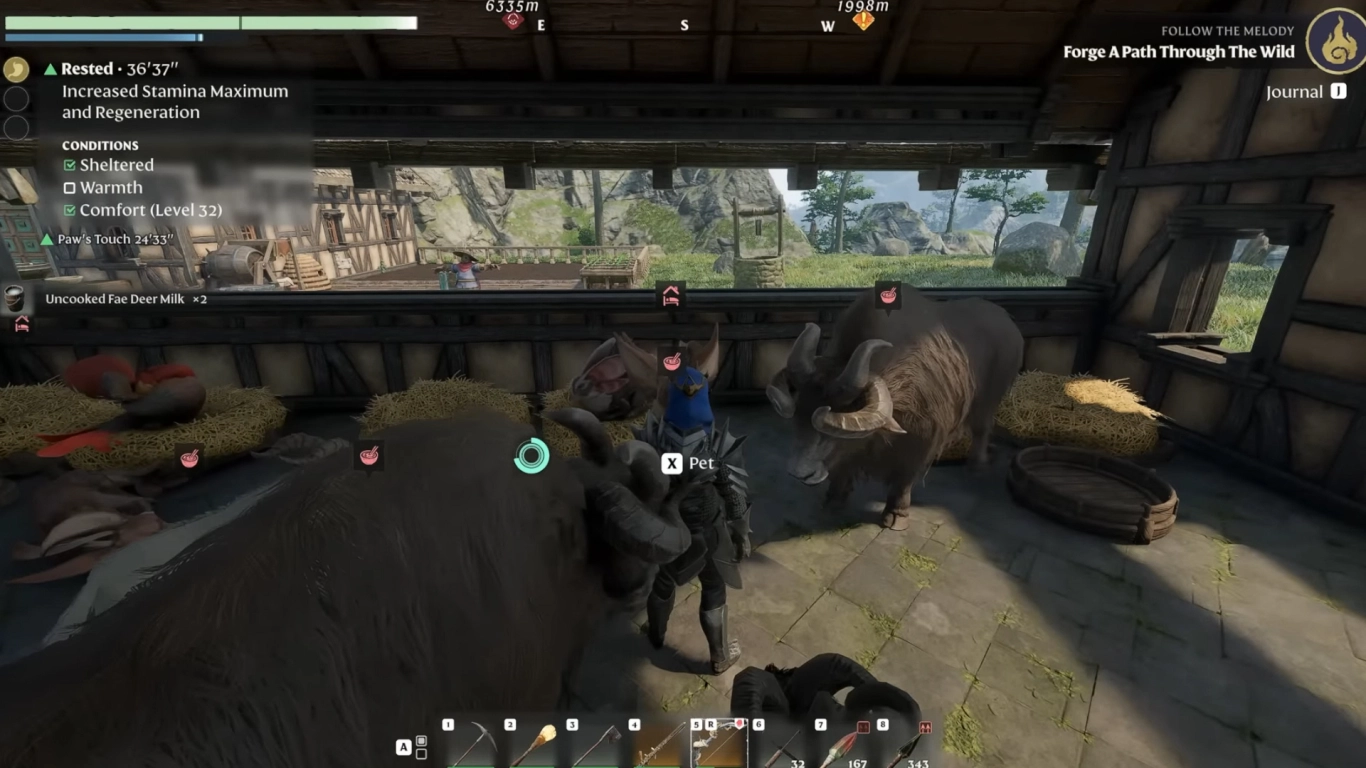 Build a barn in Enshrouded with a roof, beds, and feed