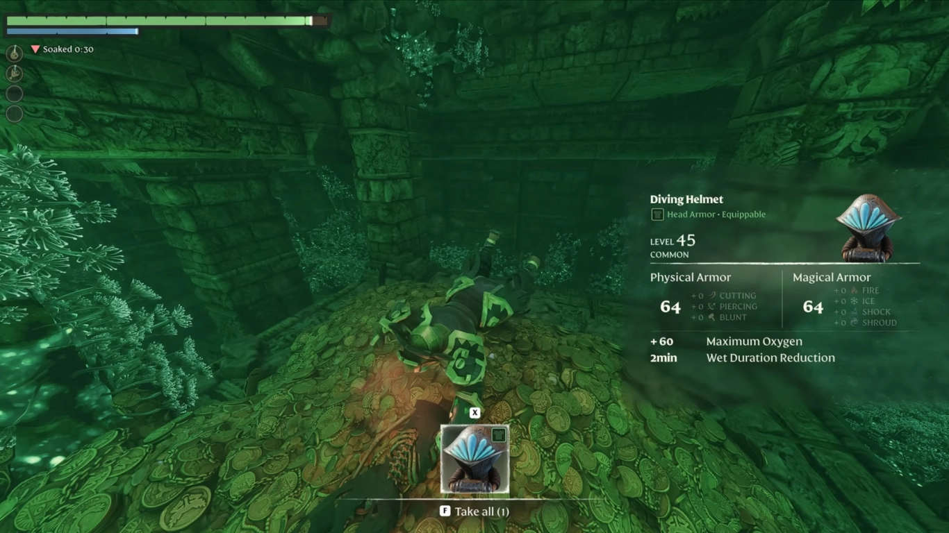 Diving helmet location in Enshrouded: Wake of the Water with oxygen bonus