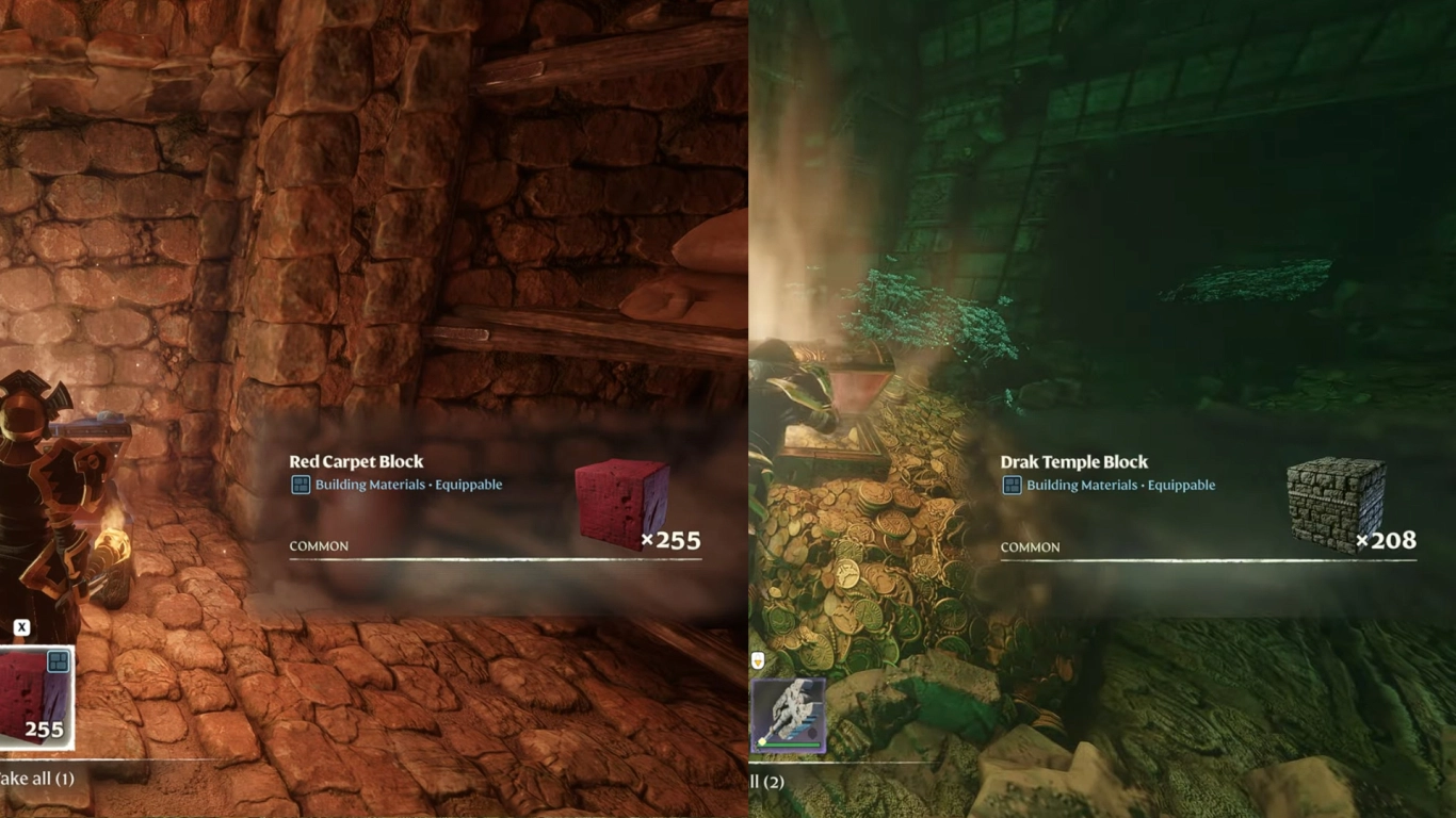 Rare building materials in Enshrouded like Drak Temple blocks, bamboo, and limestone