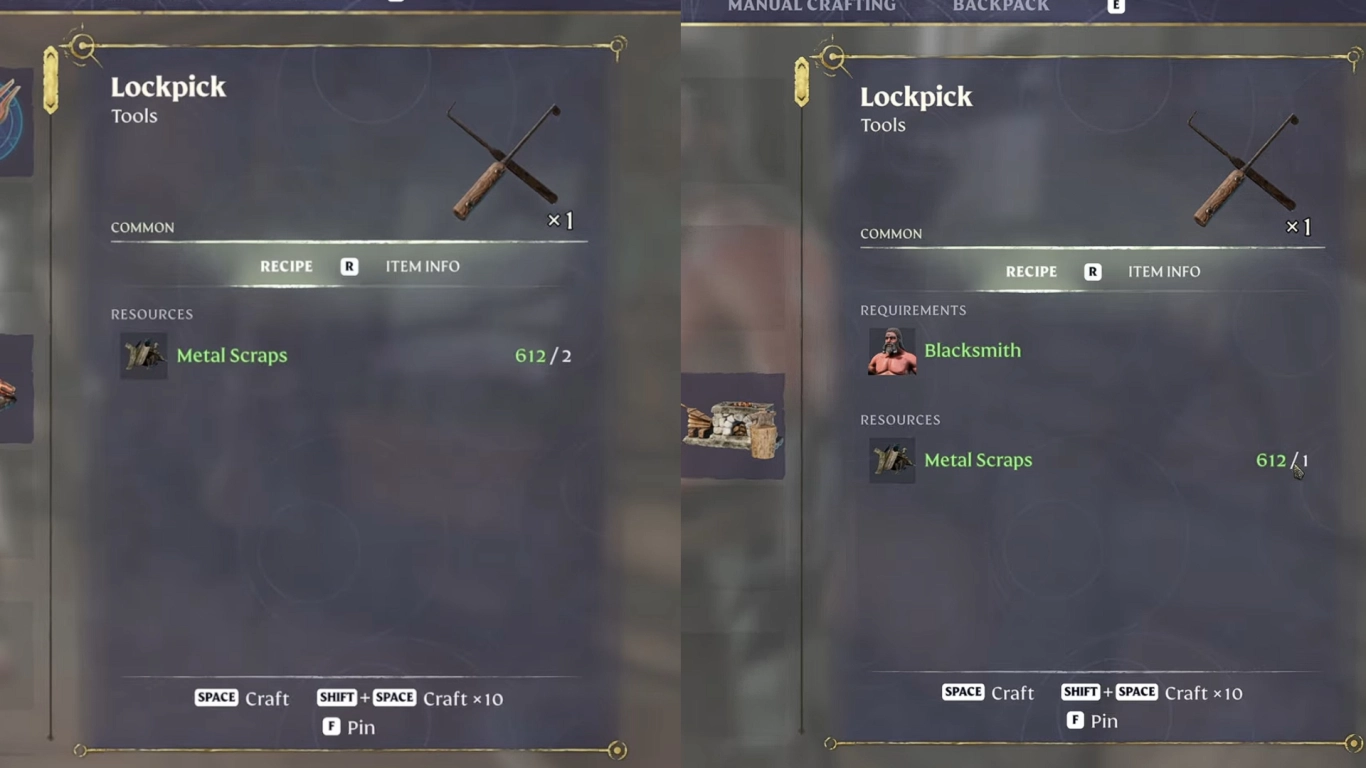 Enshrouded crafting on the cheap: save resources and make lockpicks smarter