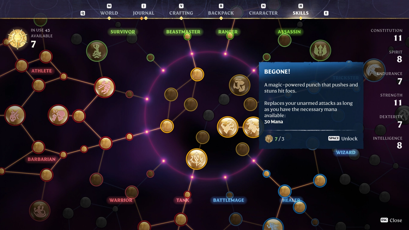 Enshrouded combat with magic, ranged, and melee