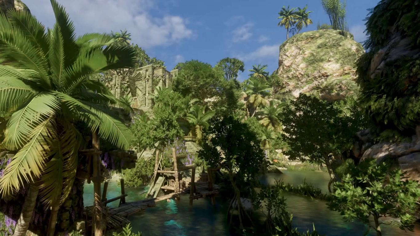 Veilwater Basin tropical biome in Enshrouded with water and jungle
