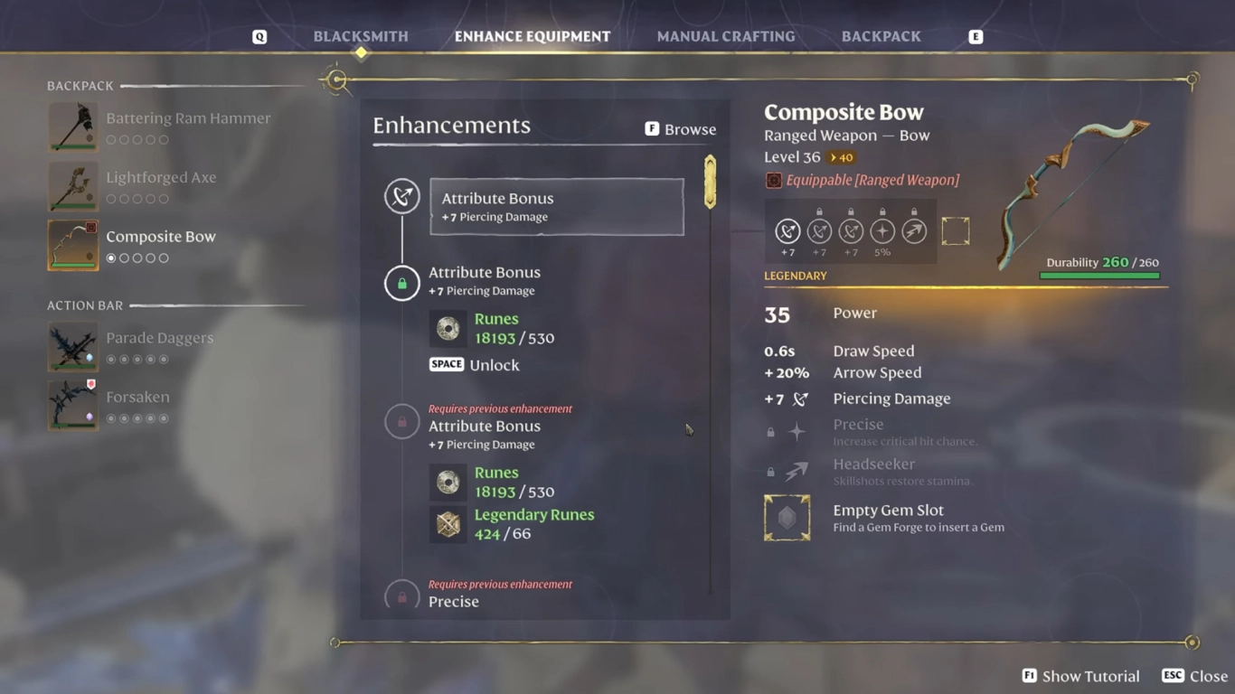 Enshrouded enchantments: blacksmith, runes, weapon upgrades