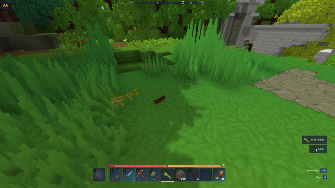 Hytale gathering resources: fibers, sticks, stones
