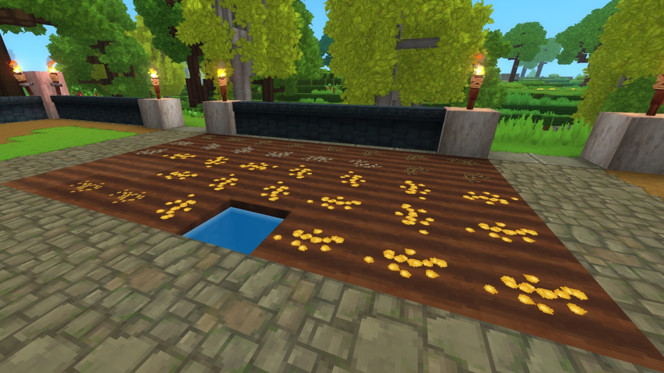 Hytale farm with fields, irrigation, and animals