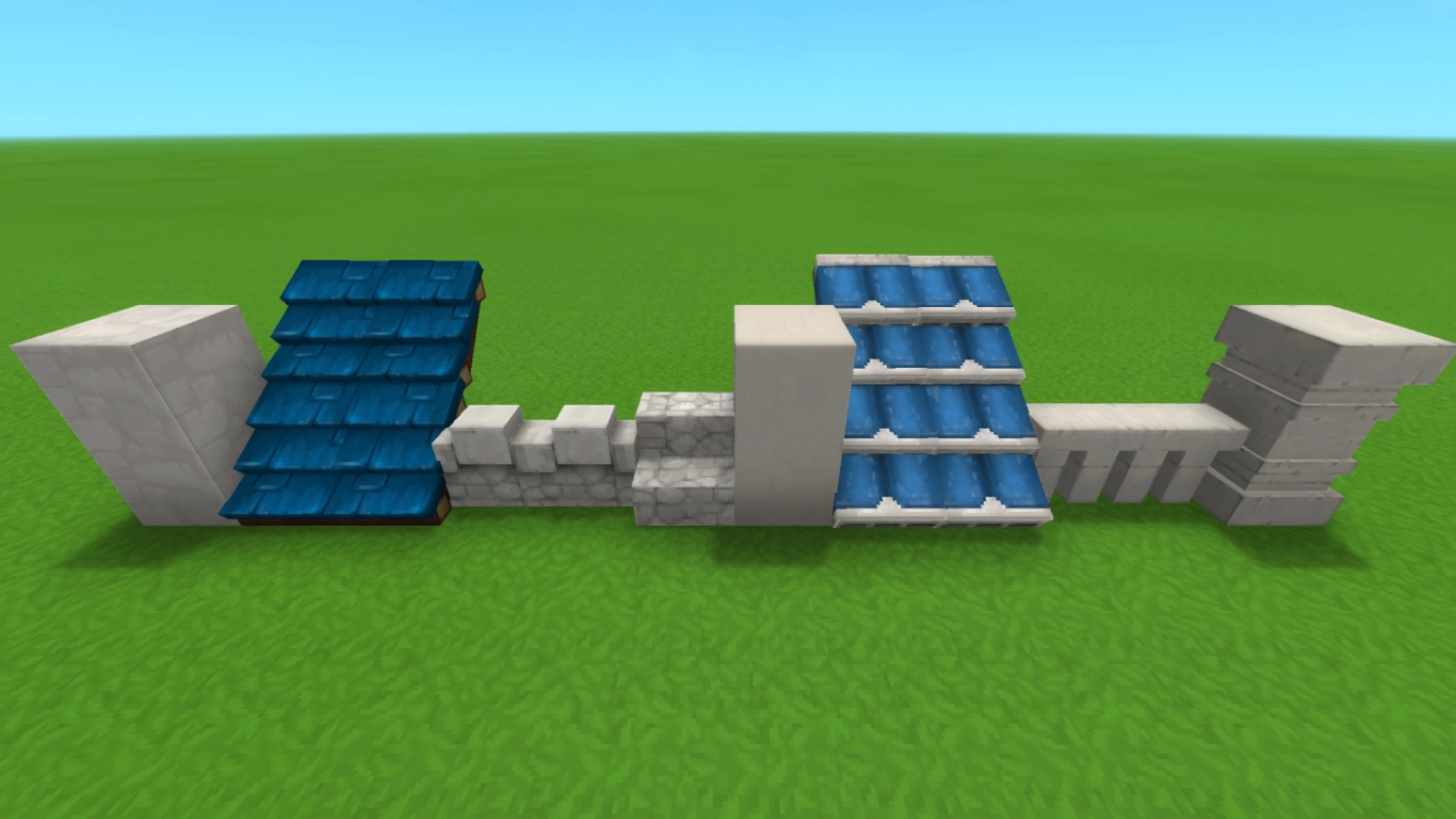 Hytale Chalk: white and blue building blocks, roofs, and columns