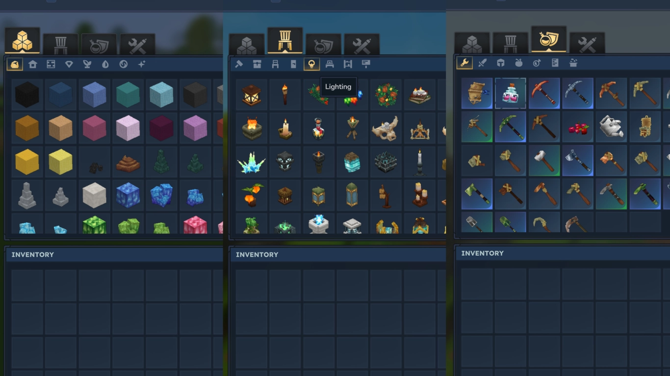 Hytale inventory: blocks, decorations, and gear in Creative Mode