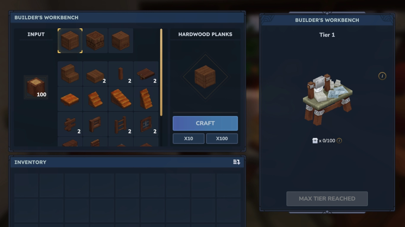 Hytale Builder's Workbench with recipes for wood blocks