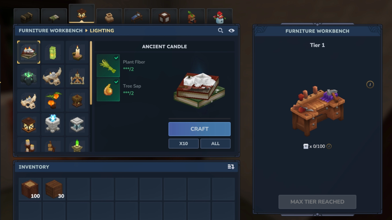 Hytale Furniture Workbench with furniture tabs