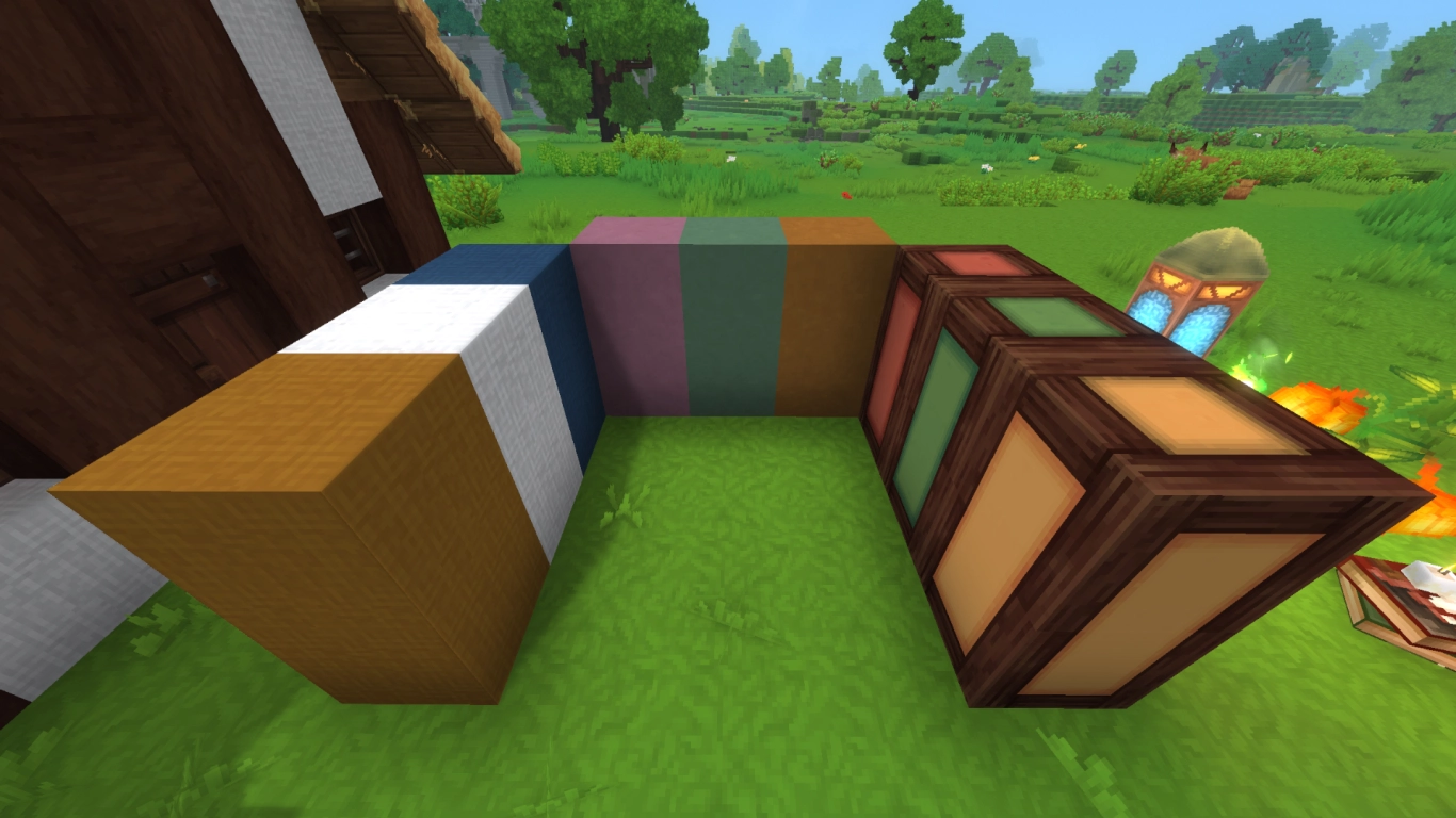 Hytale colorful ceramics, textiles, and wood walls