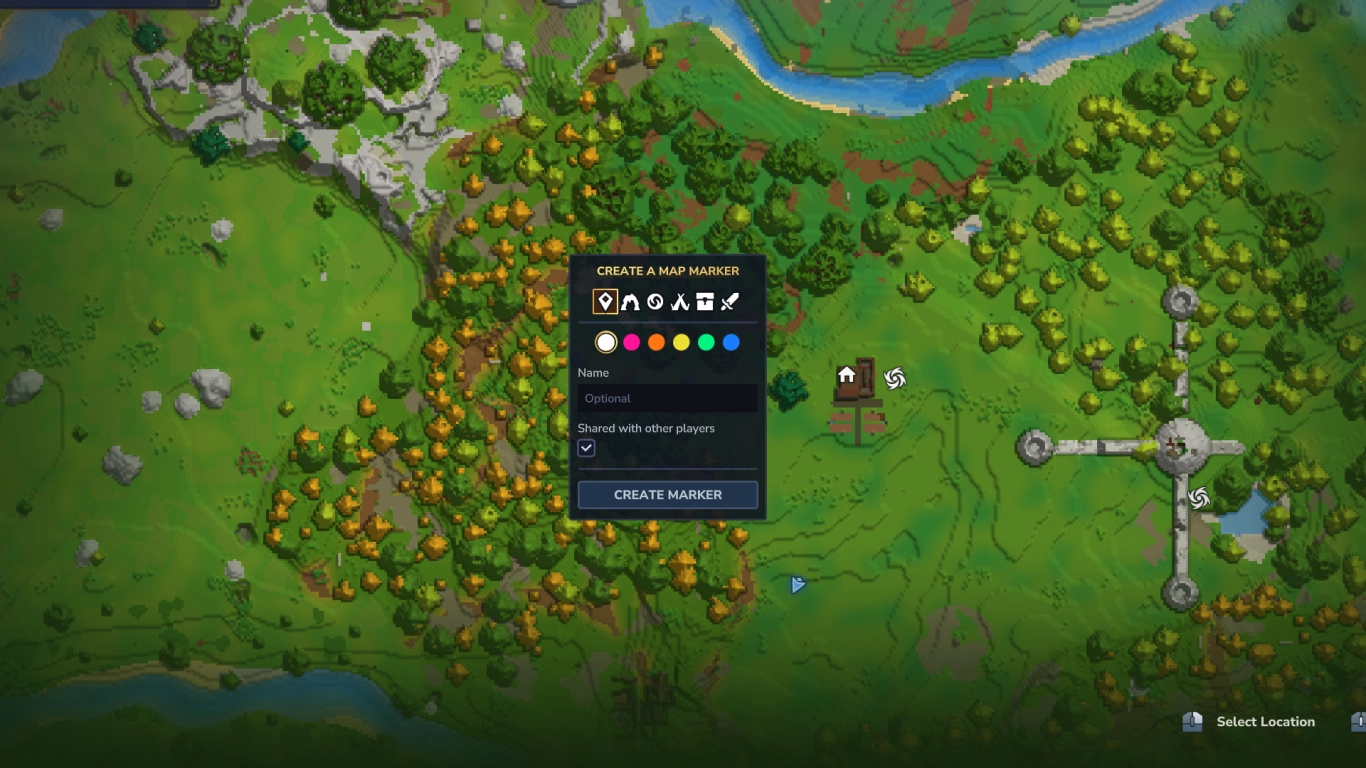 Hytale map with custom markers and color codes