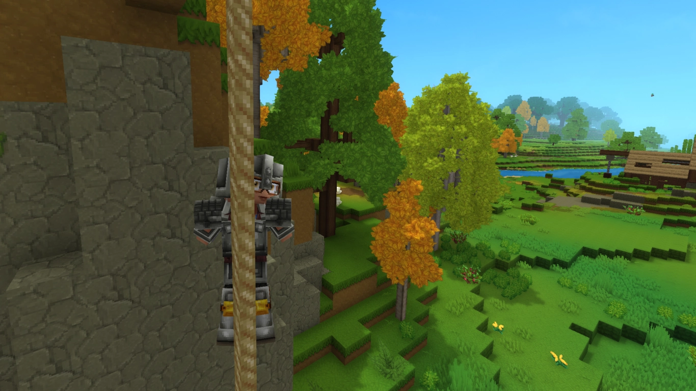 Hytale climbing on ropes with stop, jump, and rotation