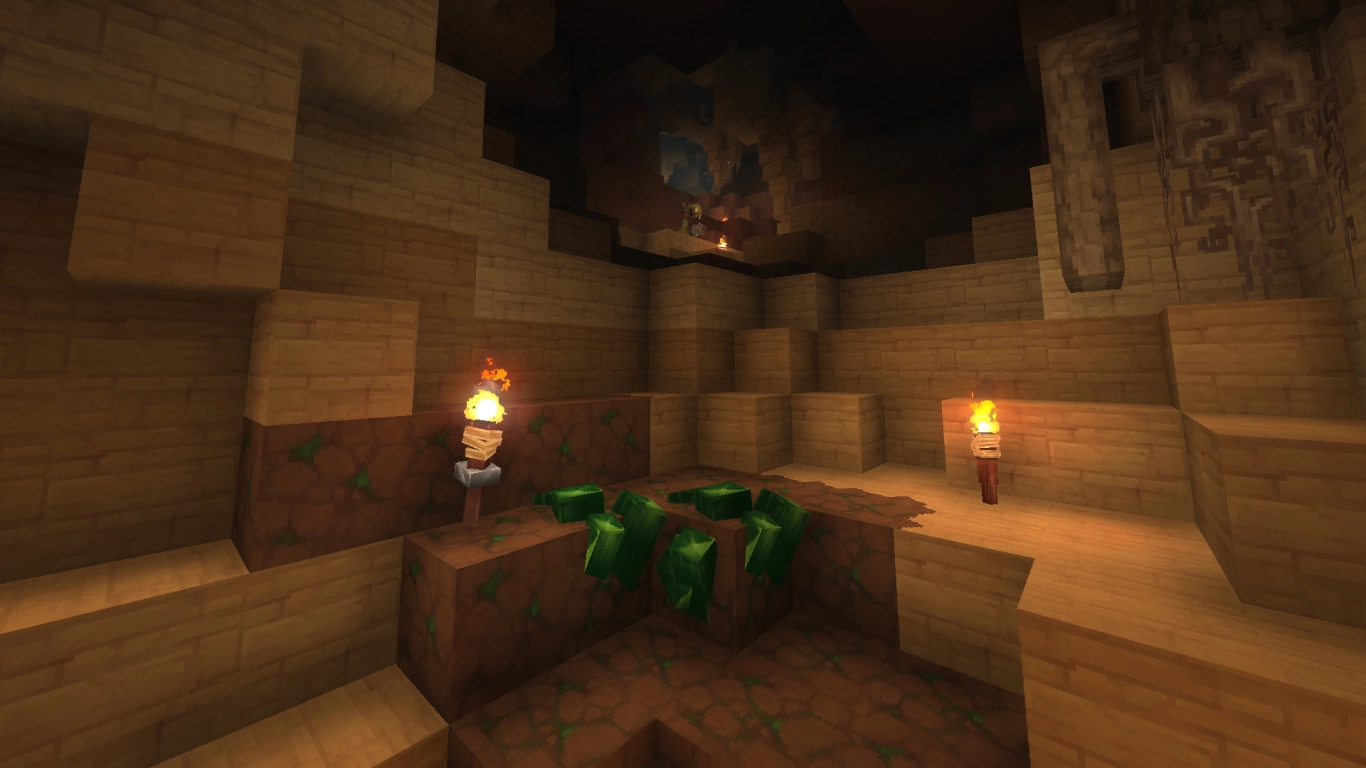 Hytale Zone 2 cave with green thorium in sandstone