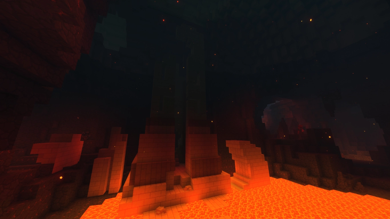 Hytale Howling Sands deep caves with basalt, lava, and temples