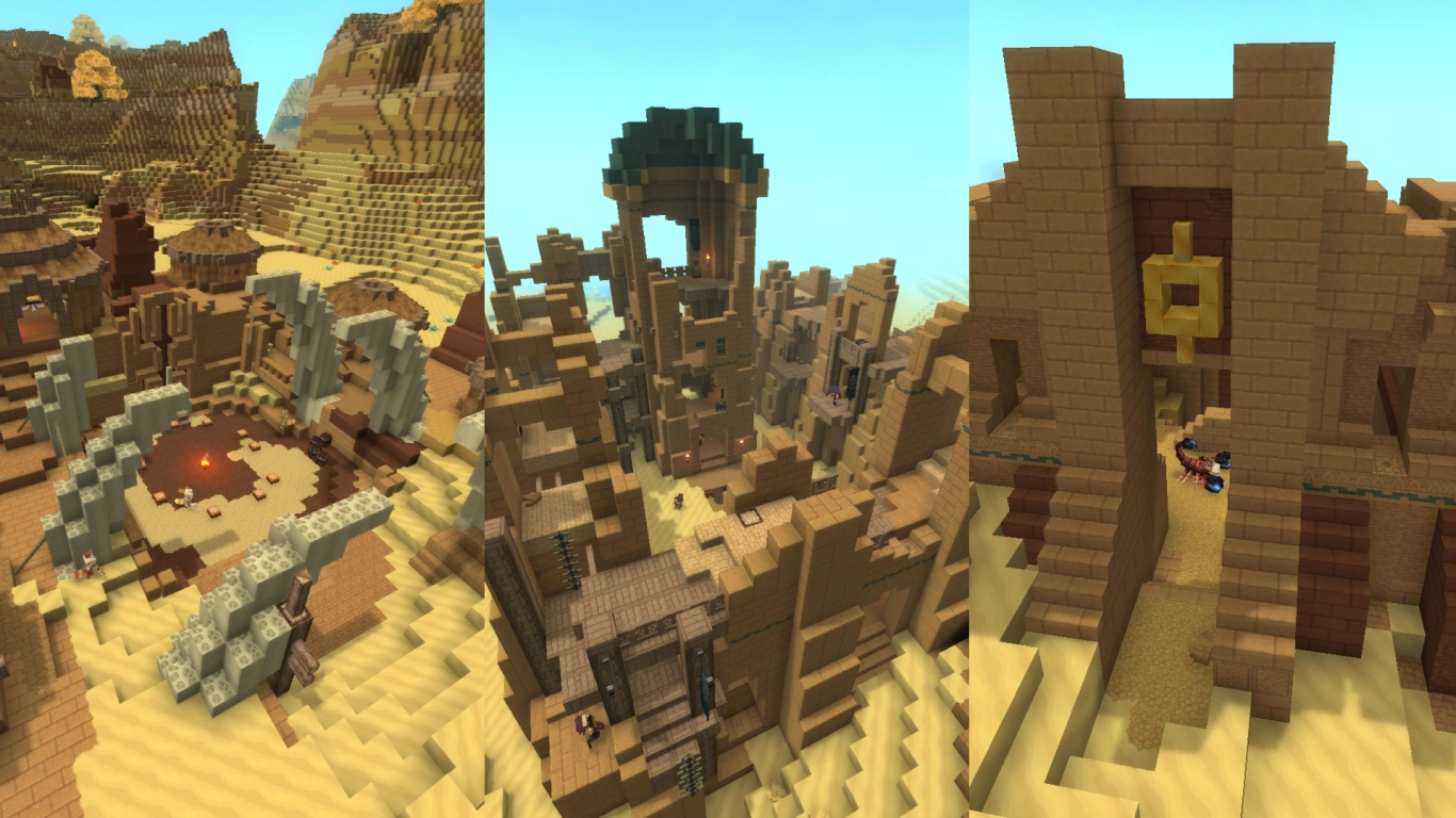 Hytale Howling Sands desert temples, Skarak nests, and Feran cities