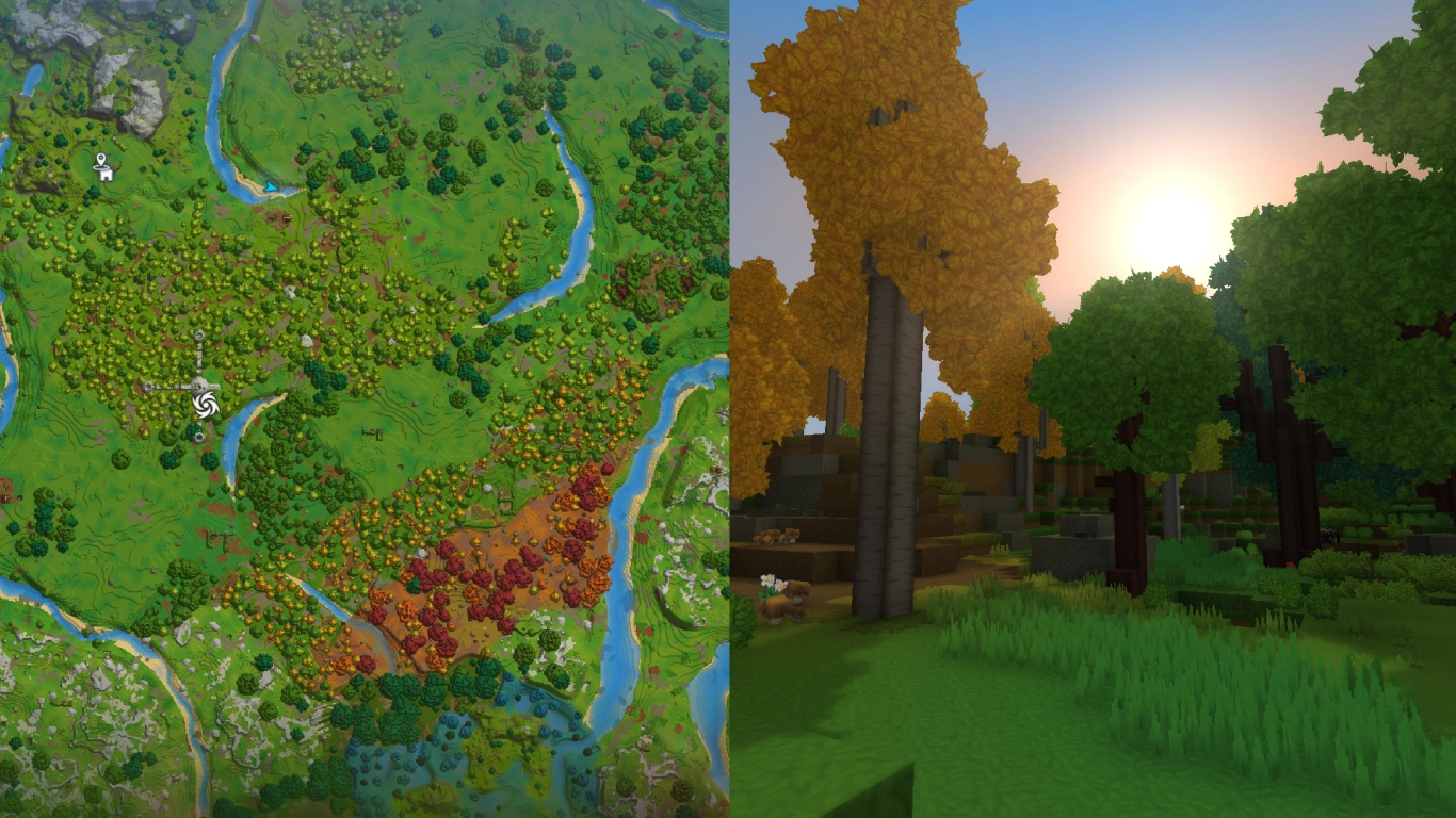 Hytale Zone 1 Emerald Wilds with meadows, forests, and early-game resources