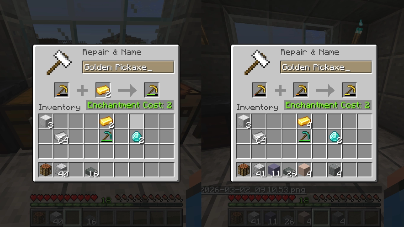 Repairing Minecraft tools and armor on the anvil