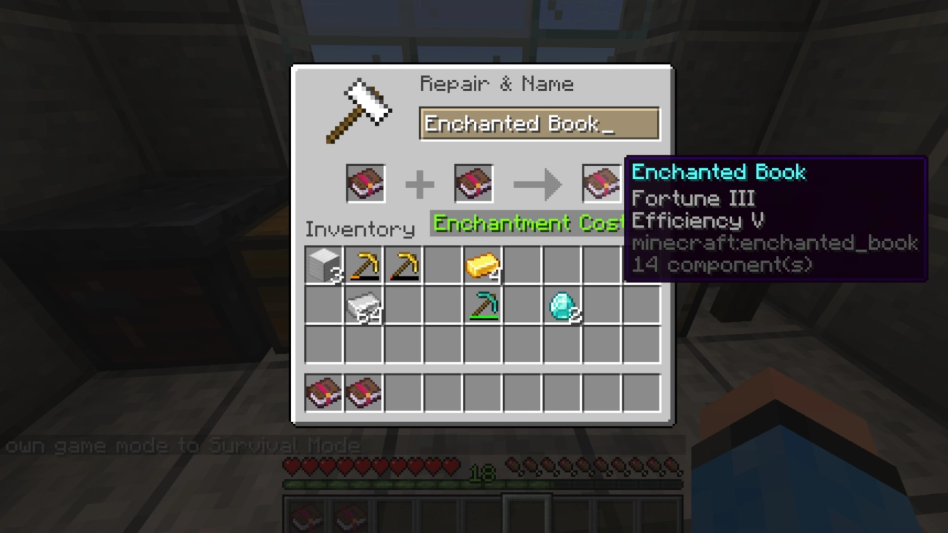 Transferring and combining enchantments on the Minecraft anvil