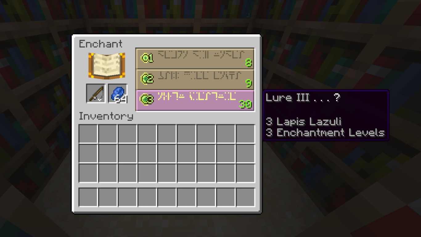Minecraft rod enchantments: Luck of the Sea, Lure, Unbreaking, Mending