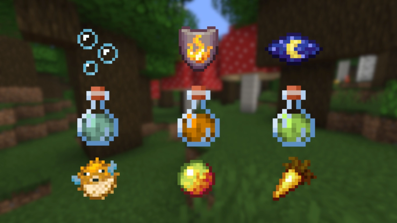 Minecraft brewing stand and ingredients for potion brewing