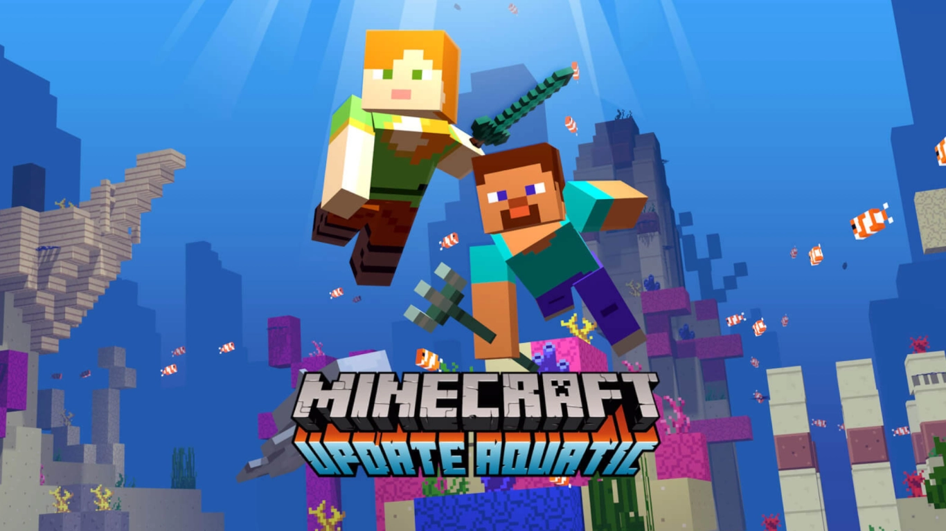 Minecraft 1.13 Update Aquatic with ocean biomes, swimming, and the trident