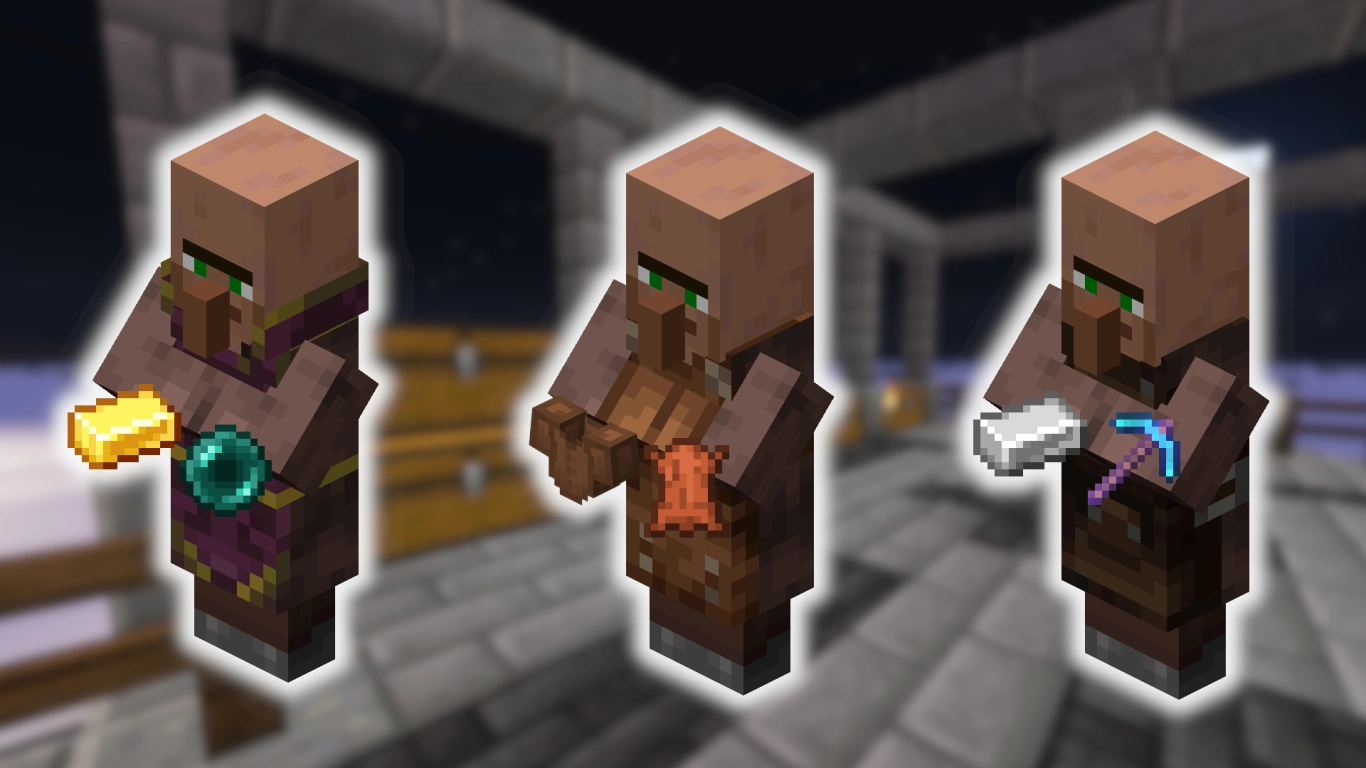 Minecraft Fisherman villager: Enchanted fishing rod and string for emeralds