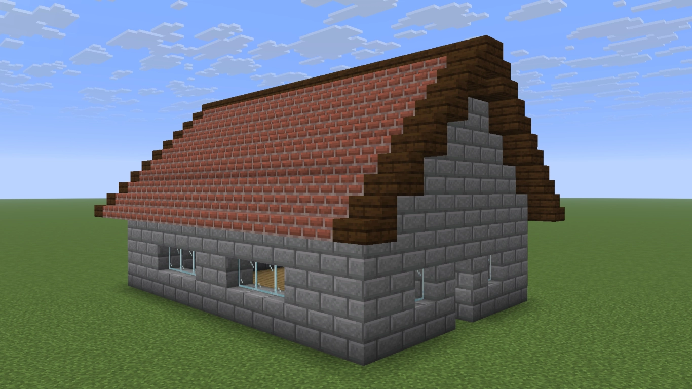Building a Minecraft gable roof with stairs and slabs