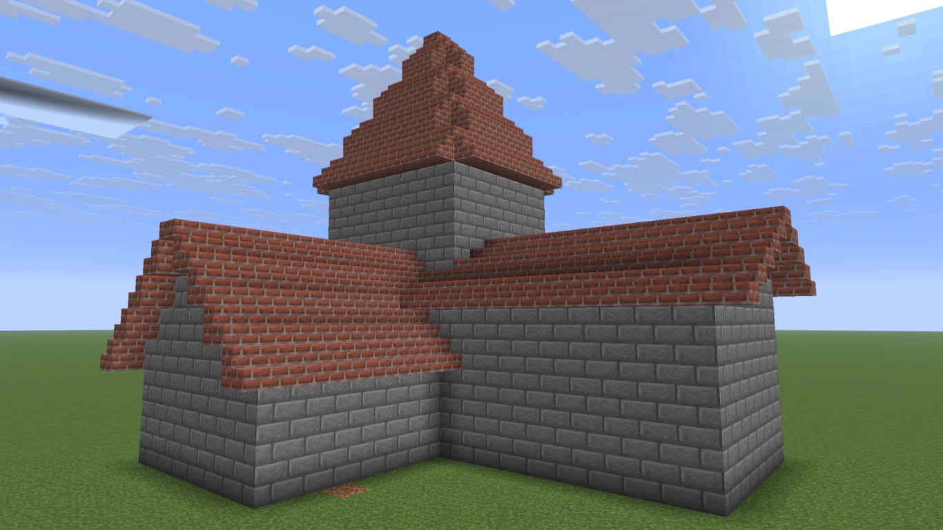 Minecraft house with multiple sections and varying roof heights for more variety