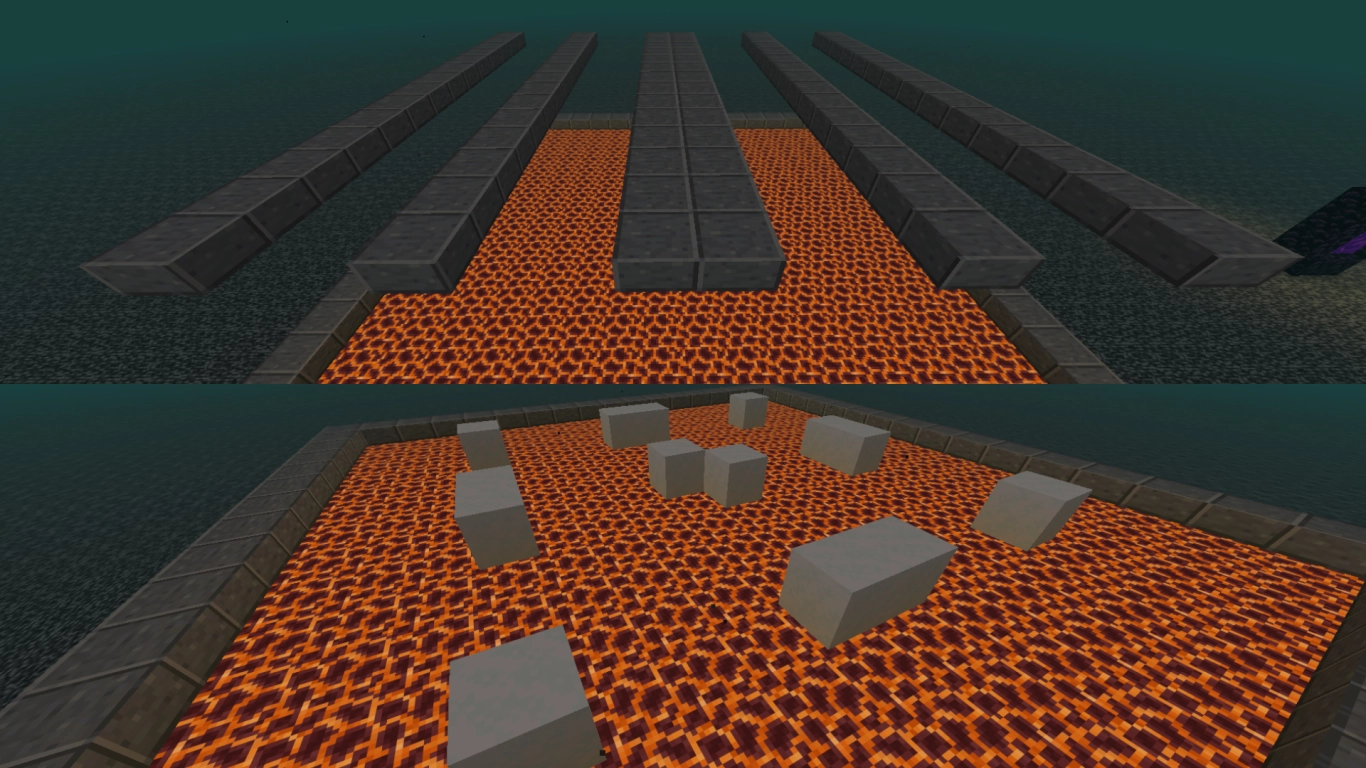 Spawn platform with magma blocks, slabs, and Powder Snow in Minecraft