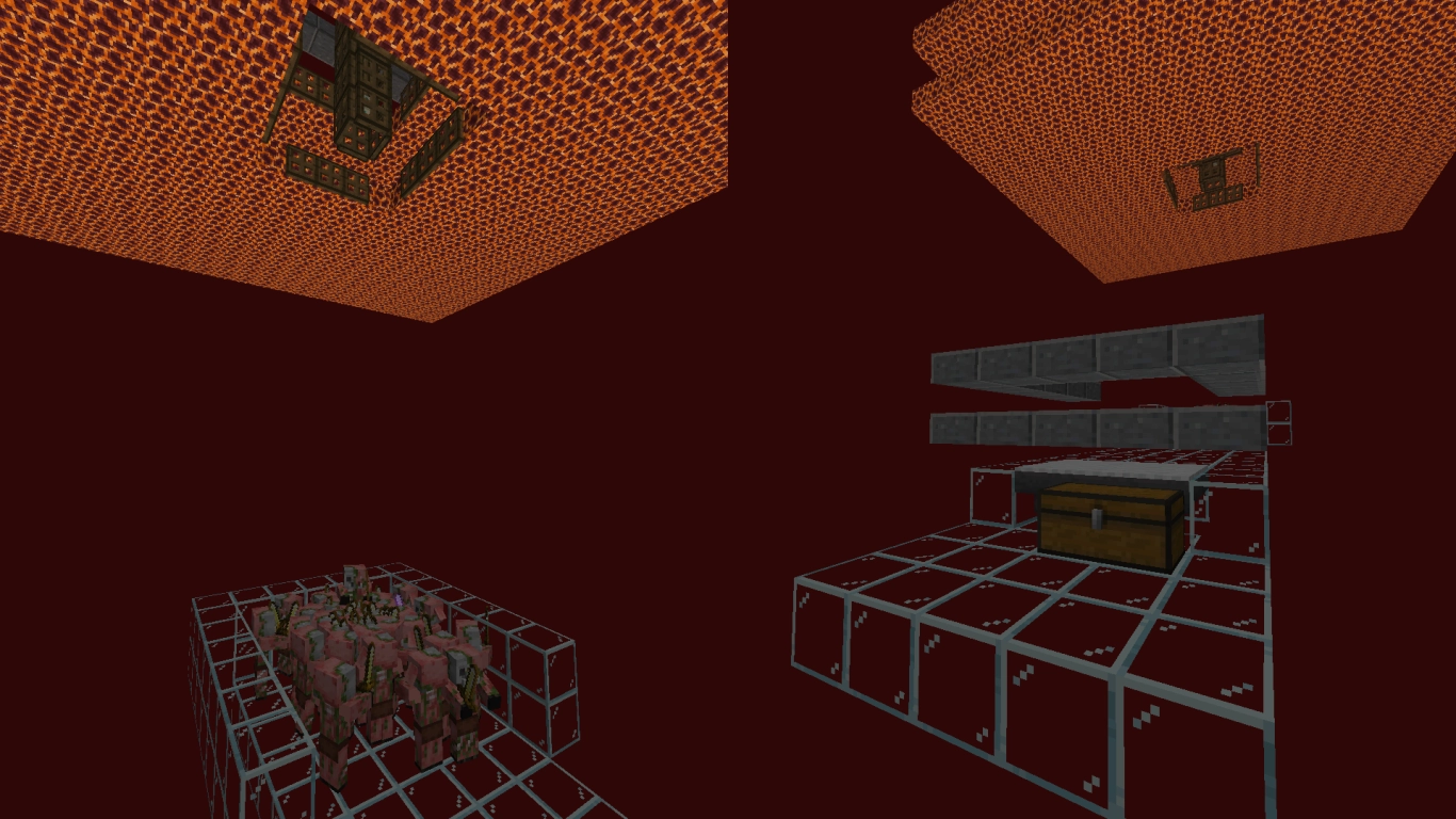 Collection chamber with hoppers and a safe piglin kill zone