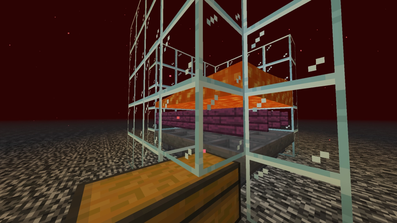 Spawn platform with warped fungi and trapdoors guiding hoglins to the center