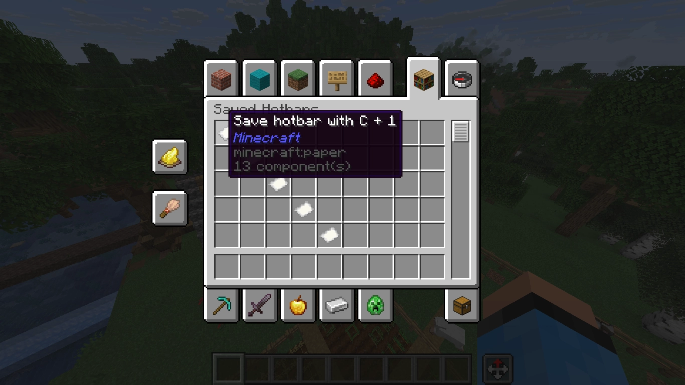 Minecraft Creative Mode inventory and saving hotbars