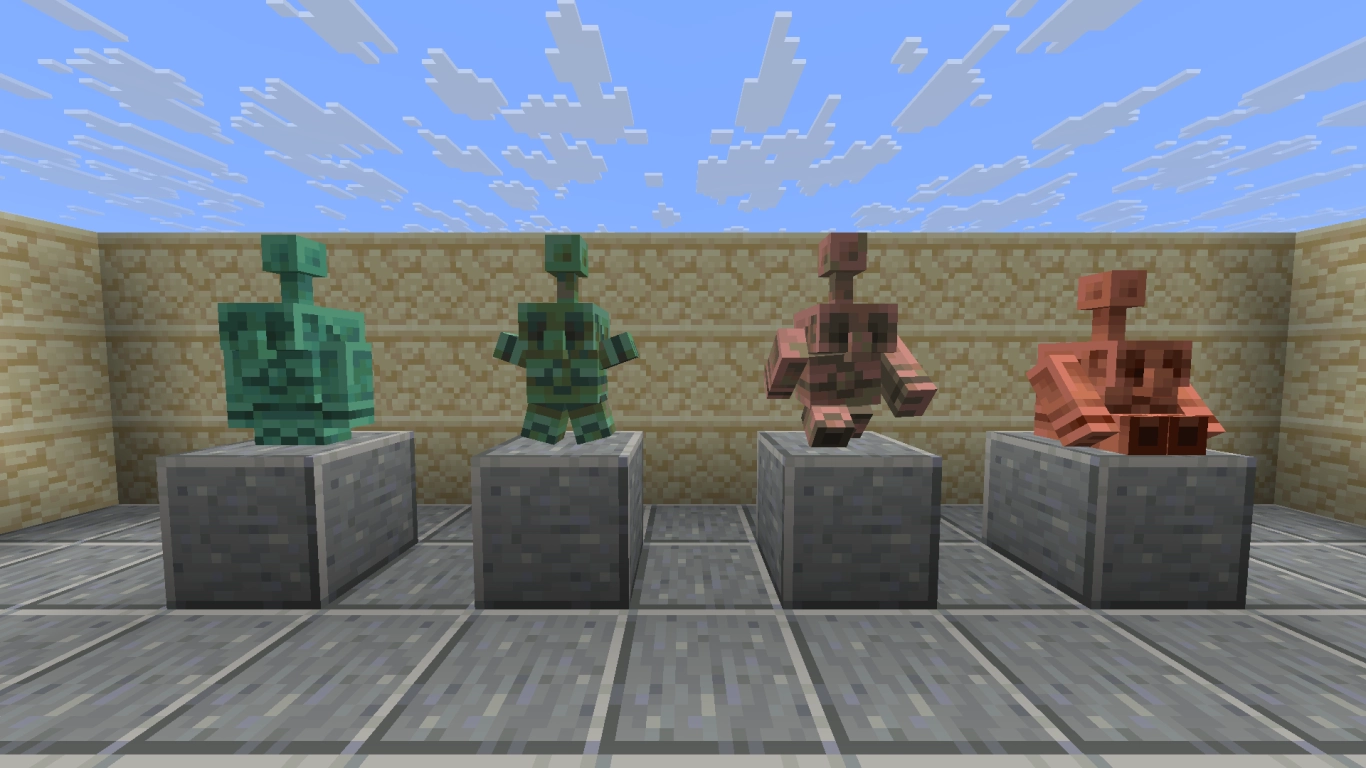 Copper Golem statue, oxidation, and poses in Minecraft