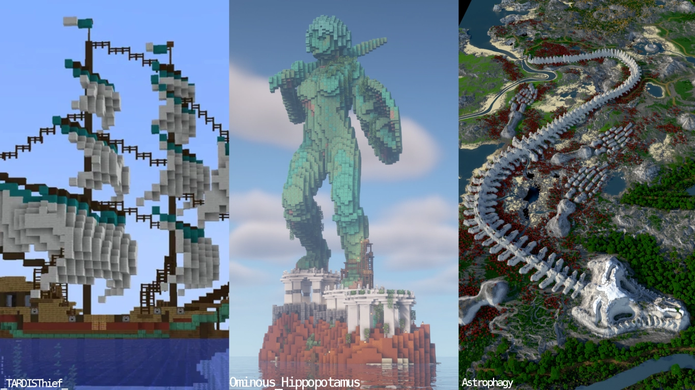 Minecraft decor megaprojects: ship, statue, skeleton