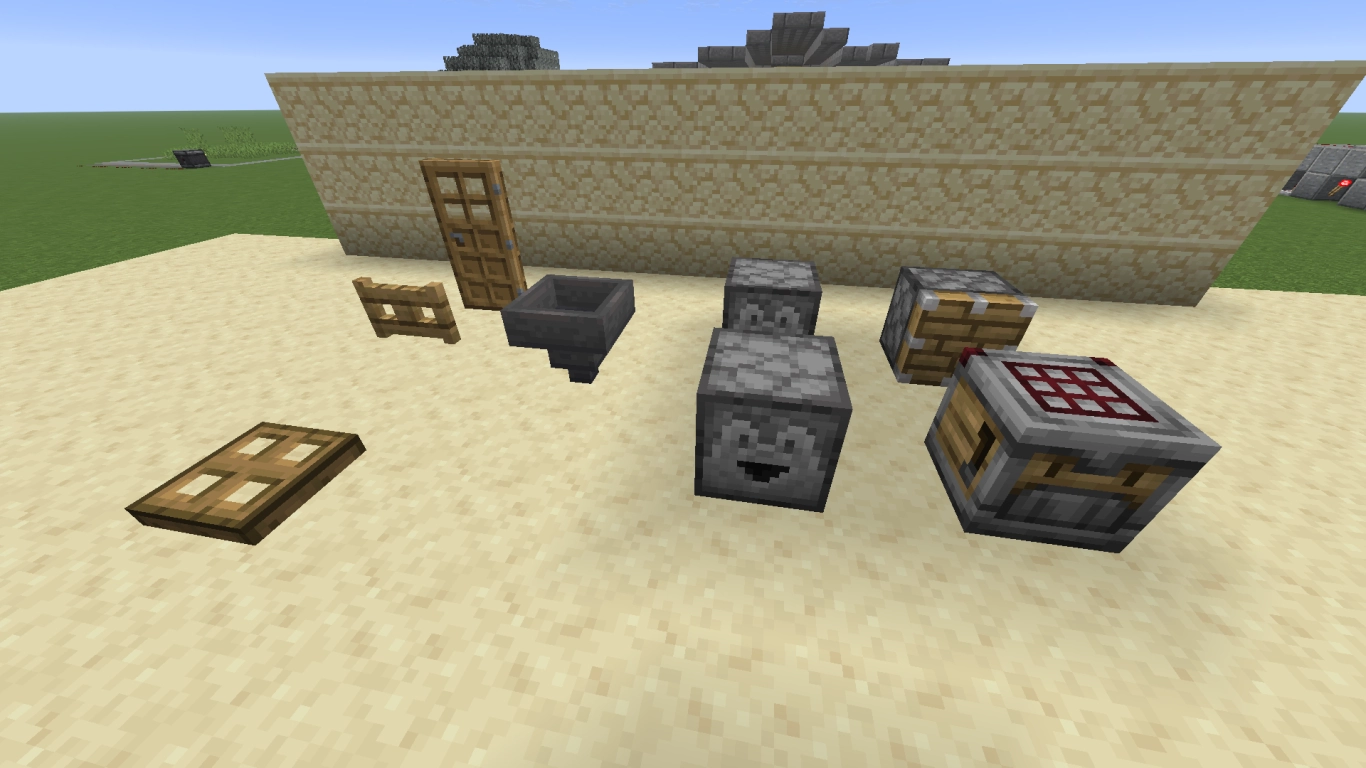 Redstone receivers: doors, trapdoors, fence gates, hoppers, droppers, dispensers, pistons, crafter