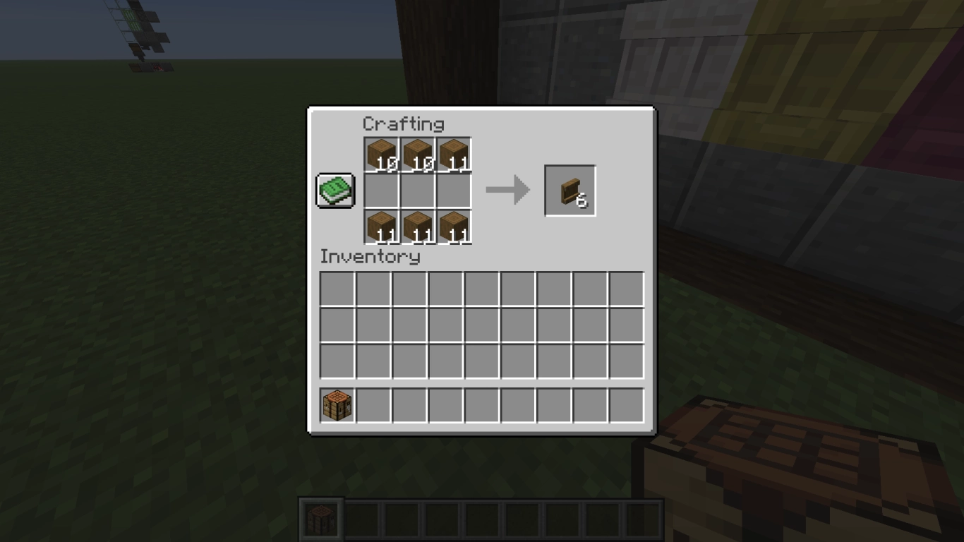 Minecraft shelf with three slots side by side in-game