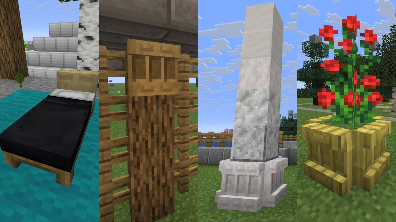 Minecraft shelves as decorative elements and vertical half-slabs
